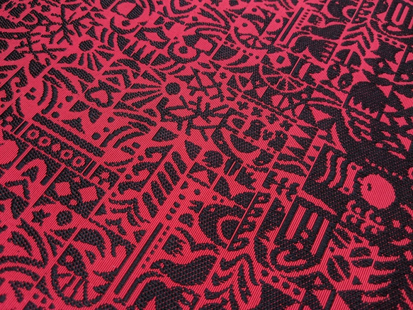 手織り博多織　帯「玉手箱2」赤と黒の個性的な柄のおしゃれ帯 2枚目の画像