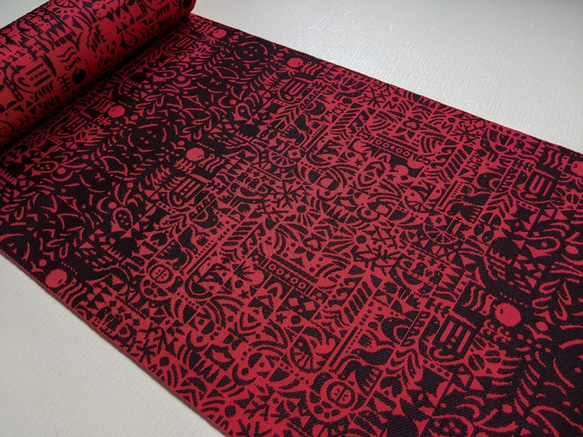 手織り博多織　帯「玉手箱2」赤と黒の個性的な柄のおしゃれ帯 4枚目の画像