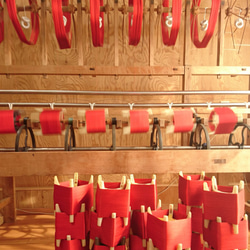 手織り博多織　帯「玉手箱2」赤と黒の個性的な柄のおしゃれ帯 8枚目の画像