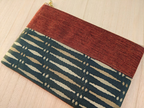 手織り博多織「平袋・ポーチ」シルク100％の手織りの帯地を使って作った小物入れ 4枚目の画像