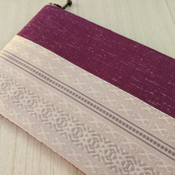 手織り博多織「平袋・ポーチ」シルク100％の手織りの帯地を使った小物入れ 4枚目の画像