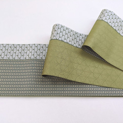 手織り博多織　小巾帯「喜」裏表なしのリバーシブル、絹100％の伝統工芸　気軽に締められる半巾の帯 5枚目の画像