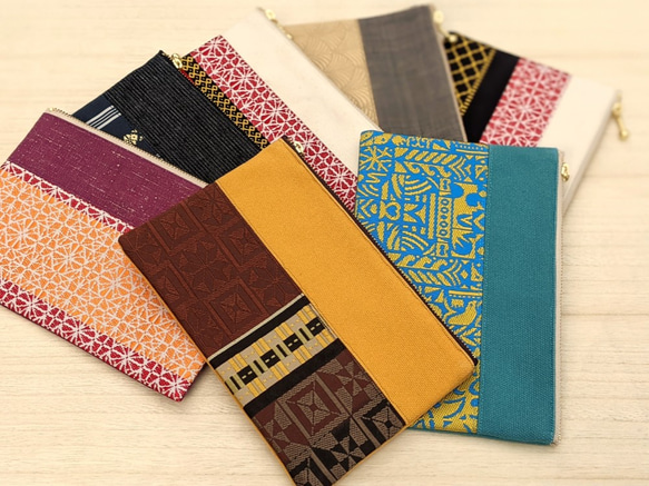 手織り博多織「平袋・ポーチ」シルク100％の手織りの帯地を使って作った小物入れ 2枚目の画像
