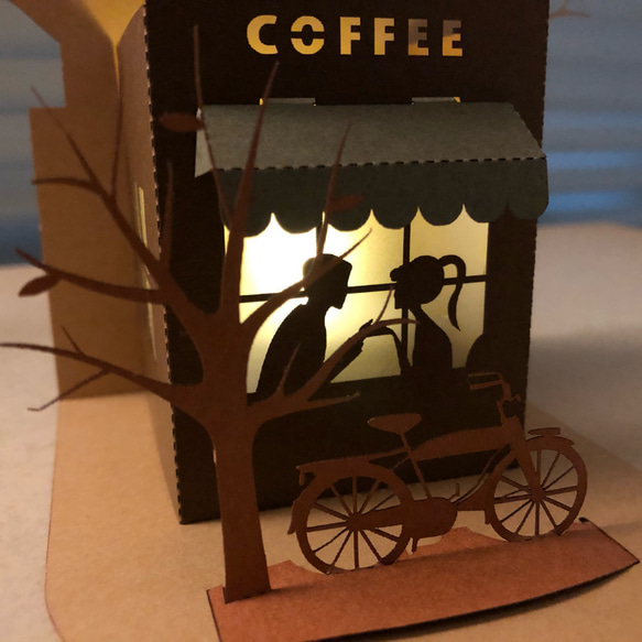 秋のカフェ LEDキャンドル用ミニランタン（ペーパークラフト） 3枚目の画像