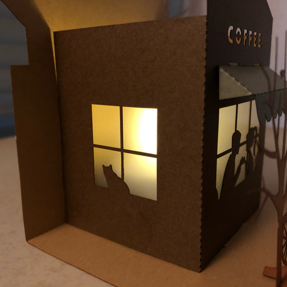 秋のカフェ LEDキャンドル用ミニランタン（ペーパークラフト） 4枚目の画像