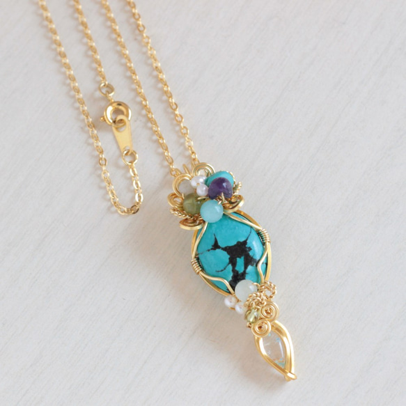 Turquoise & Gilalite-in-quartz necklace 第2張的照片