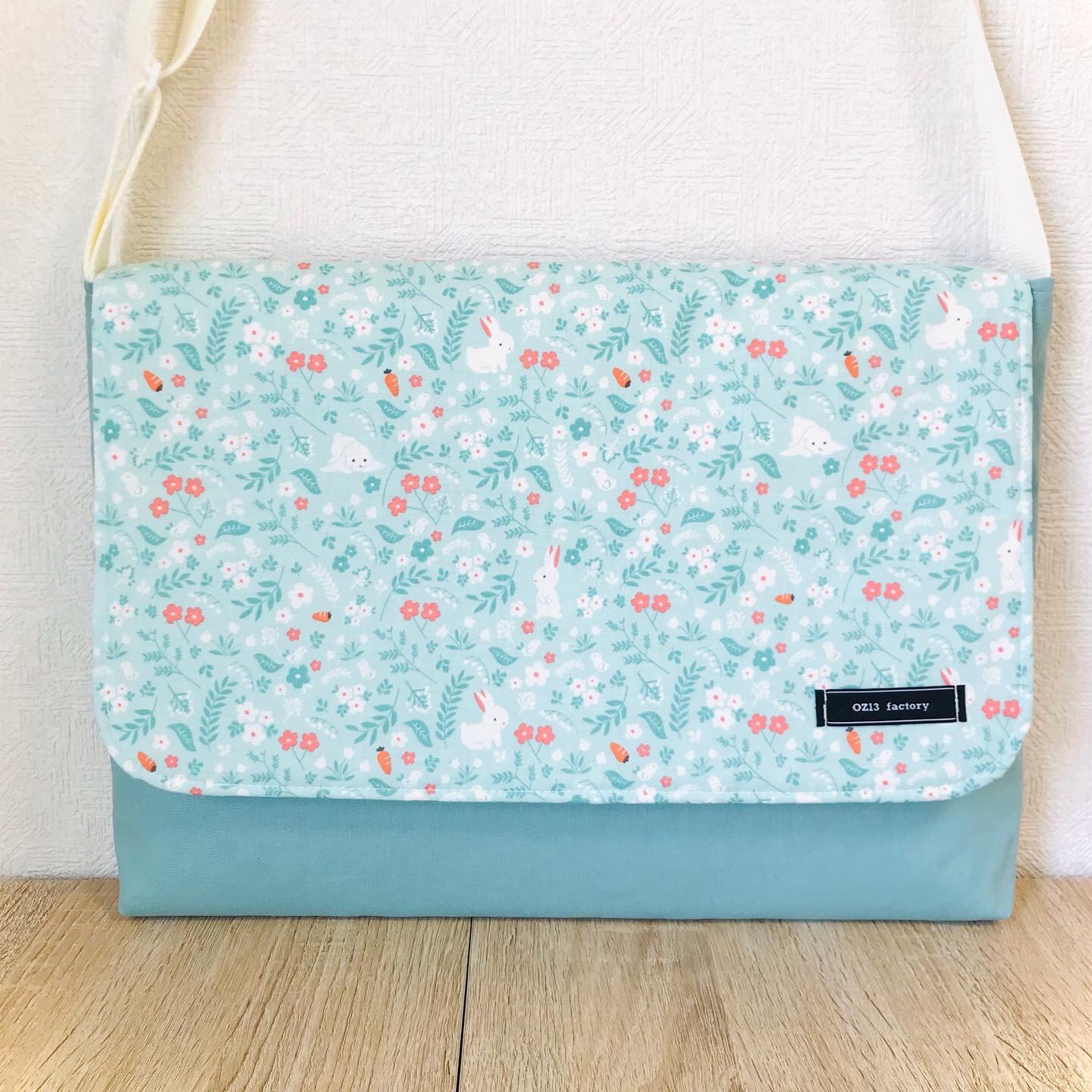 図書袋　ミントグリーンラビット×ミント