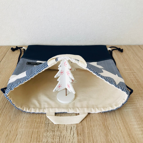 ネイビースターストライプ×ネイビー 入園入学3点セット レッスンバッグ