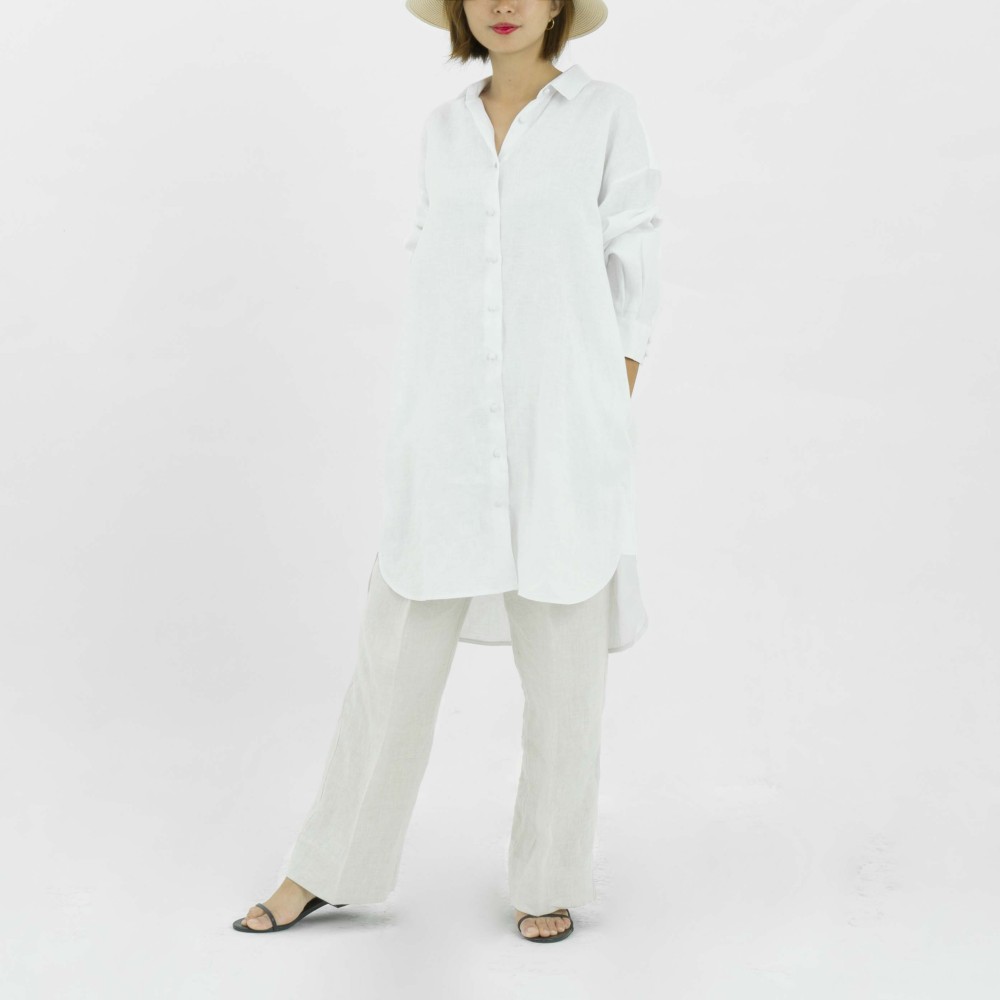 やわらかリネンのロングシャツ ~リネン100％~