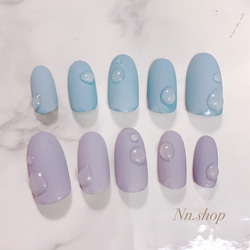 グレイッシュブルー♡ マット ぷっくり立体 水滴ネイル ネイルチップ