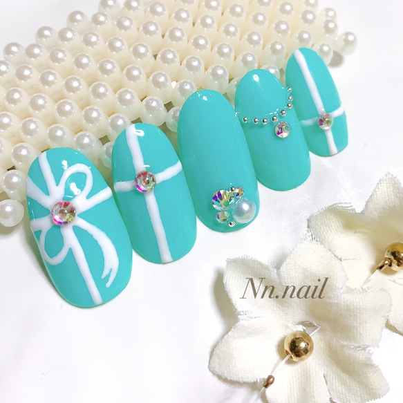 ティファニーブルー❤ 世界に一つオリジナル リボンネイル【オーダー