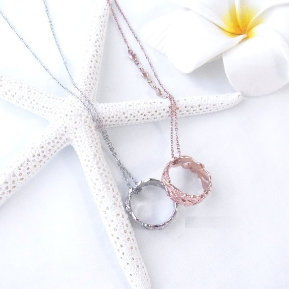 ☆ハワイアン☆ 透かしリングペアネックレス☆ 2collar ステンレス  