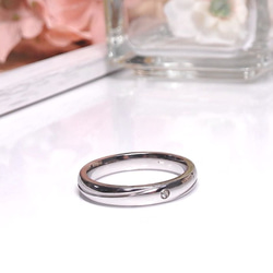 天然石ダイヤモンド0.015ct  ウェーブマリッジリング   結婚指輪 名入れ 刻印 リングケースつき【2本セット】e 3枚目の画像