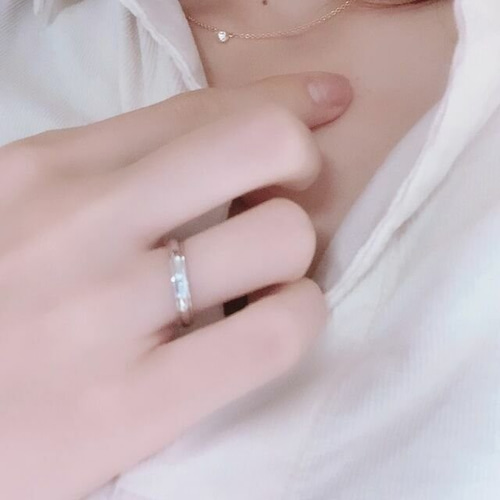 天然石ダイヤモンド0.015ct ウェーブマリッジリング 結婚指輪 名