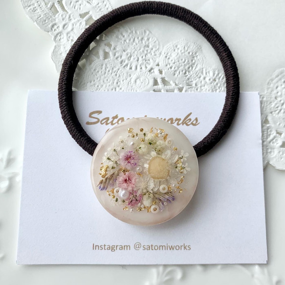 ハンドメイドレジンヘアゴムポニーフック大人可愛いくすみカラーパール