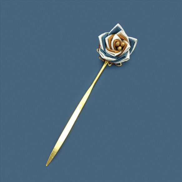 昭和復古的現代氛圍鋒利的玫瑰花旋鈕精製髮夾（藍色為銀色）/◆knz-040用於和服和浴衣 第4張的照片