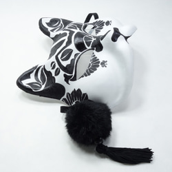 狐面（猫面）黒白/名入れ対応　和風・和装ハロウィン/パーティに【扇】◆etc-ｚ-008 2枚目の画像