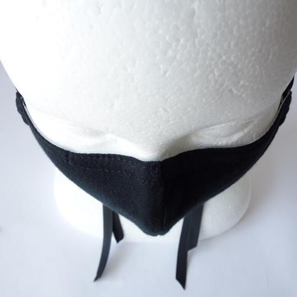 耳が痛くない おしゃれマスク/形がキレイで通気性・抗菌・消臭に優れた竹繊維と綿100％ニット製/ノーズワイヤー入/黒 7枚目の画像