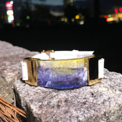 【 qualium 】　黄昏の行方 　（美色 本革 ゴールド レジン が奏でる世界初アート 空 ブレスレット） 4枚目の画像