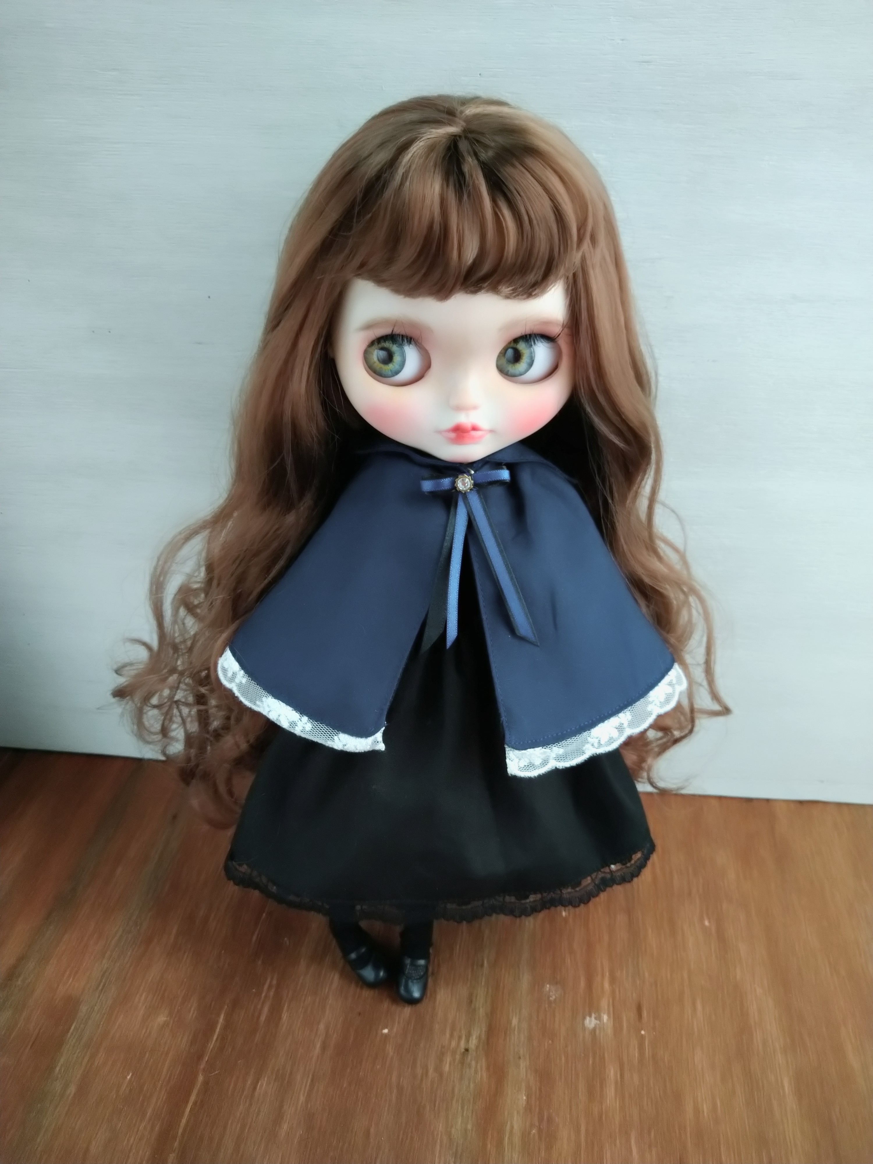 436.※ネイビーのロングケープ※ブライスアウトフィット※1/6ド