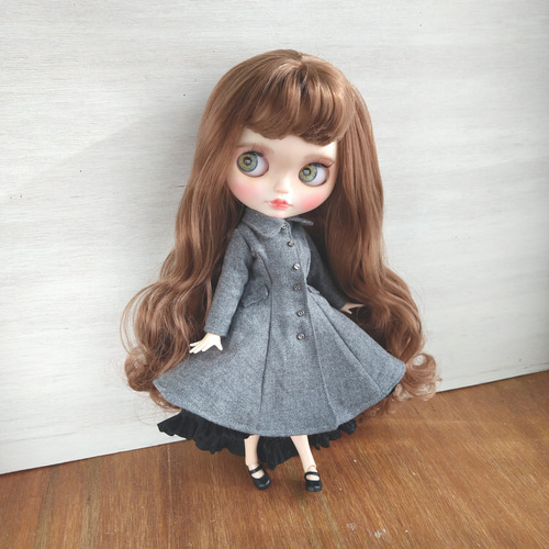 812※ウール素材の黒のフレアロングコート※ブライスアウトフィット※1/6ドール 1004※ウール素材のネイビーフレアロングコート※ブライスアウト