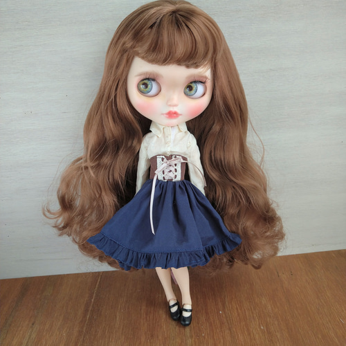 515.※単品※ネイビーの編み上げリボンのスカート※ブライスアウト 