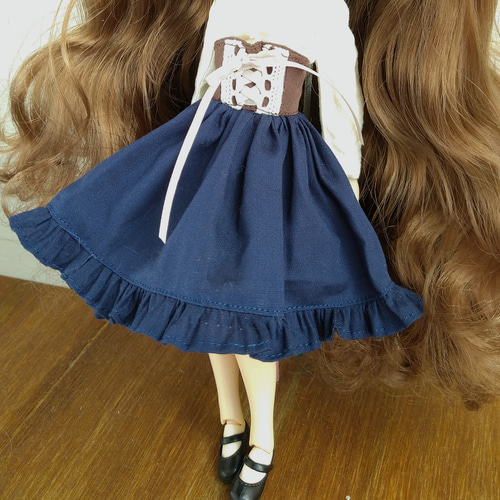 515.※単品※ネイビーの編み上げリボンのスカート※ブライスアウト 