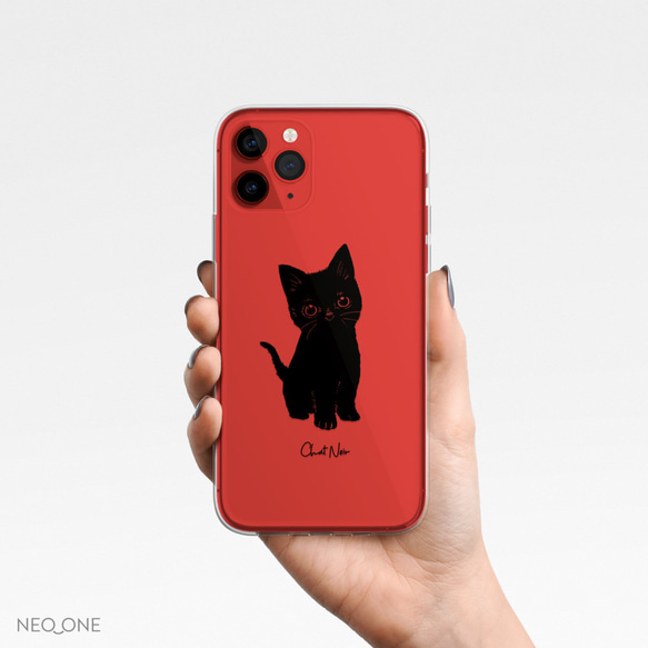 高品質★多機種対応 iPhone Android 【黒猫 Chat Noir 子猫のケース】 クリアスマホケース カバー 2枚目の画像