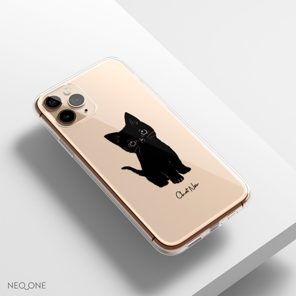 高品質★多機種対応 iPhone Android 【黒猫 Chat Noir 子猫のケース】 クリアスマホケース カバー 3枚目の画像