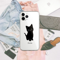 高品質★多機種対応 iPhone Android 【黒猫 Chat Noir 子猫のケース】 クリアスマホケース カバー 5枚目の画像