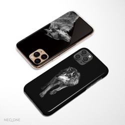 高品質 【モノトーン ウルフ ウォーク】全面印刷 iPhone Android メンズ ユニセックス 狼 スマホケース 4枚目の画像
