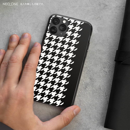 スマホケース 千 名入れ☆多機種対応【千鳥格子柄 モノトーン ケース2】ユニ