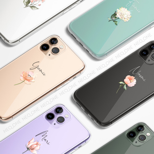 名入れ 高品質 iPhone Android【ミニマル ボタニカル フラワー