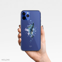 名入れ ユニセックス スマホケース 高品質 iPhone Android【イルカ 手描き風 筆記体 ネームケース】 2枚目の画像