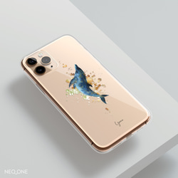 名入れ ユニセックス スマホケース 高品質 iPhone Android【イルカ 手描き風 筆記体 ネームケース】 5枚目の画像