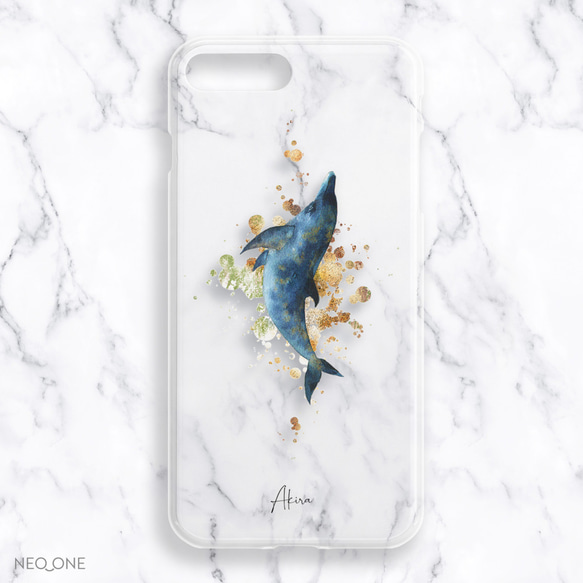 名入れ ユニセックス スマホケース 高品質 iPhone Android【イルカ 手描き風 筆記体 ネームケース】 6枚目の画像