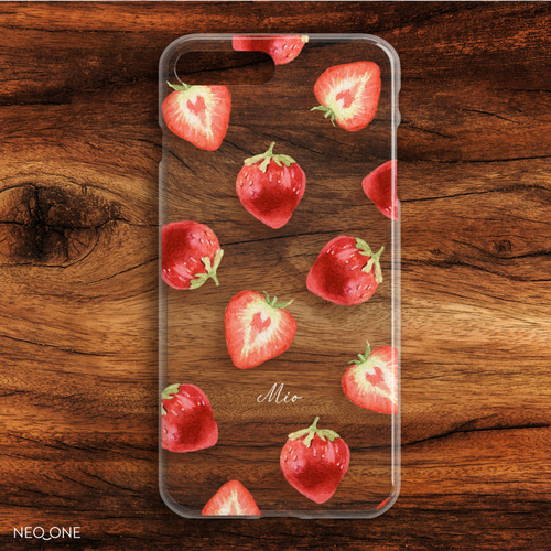 名入れ 多機種対応 iPhone Android【ストロベリー クリア ネームケース
