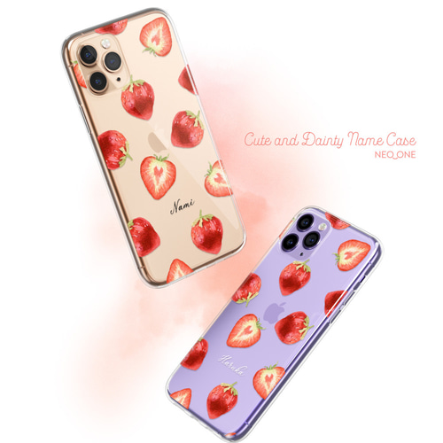 名入れ 多機種対応 iPhone Android【ストロベリー クリア ネームケース