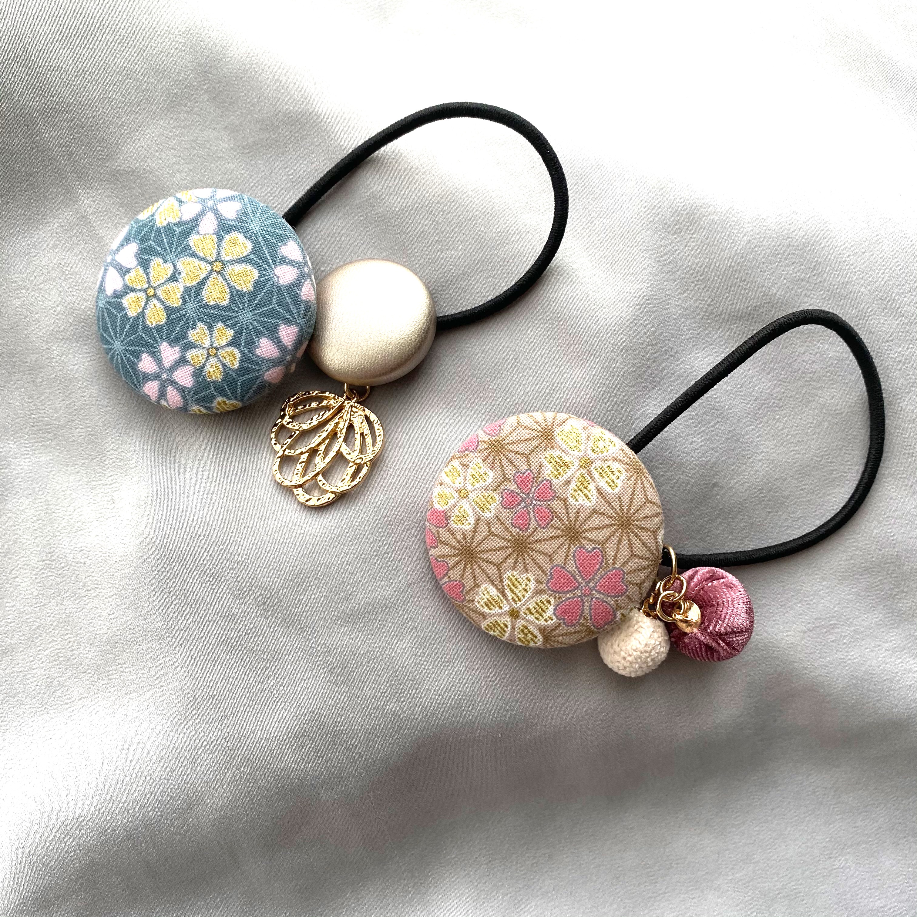 【花柄和洋くるみ27mm】ベビーヘアクリップ　ヘアゴム　セミオーダーメイド