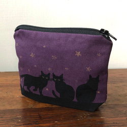 星空と黒猫 ミニポーチ 紫 1枚目の画像