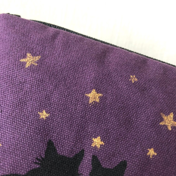 星空と黒猫 ミニポーチ 紫 4枚目の画像