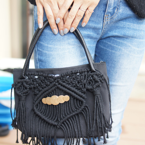 マクラメ編み トートバッグ チャック付き トートバッグ colorful lemon  