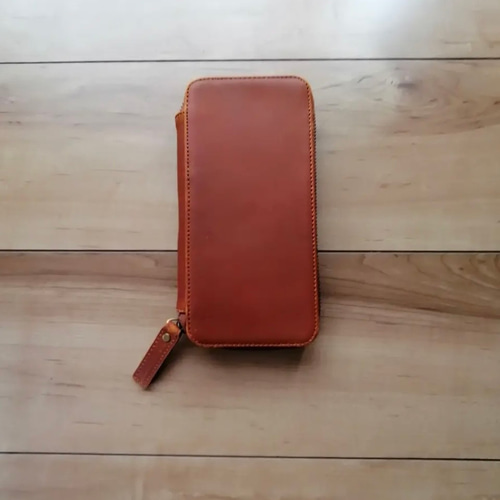 ペンケース ラウンドジップ型 クレイジーホースレザー ブラウン ペン