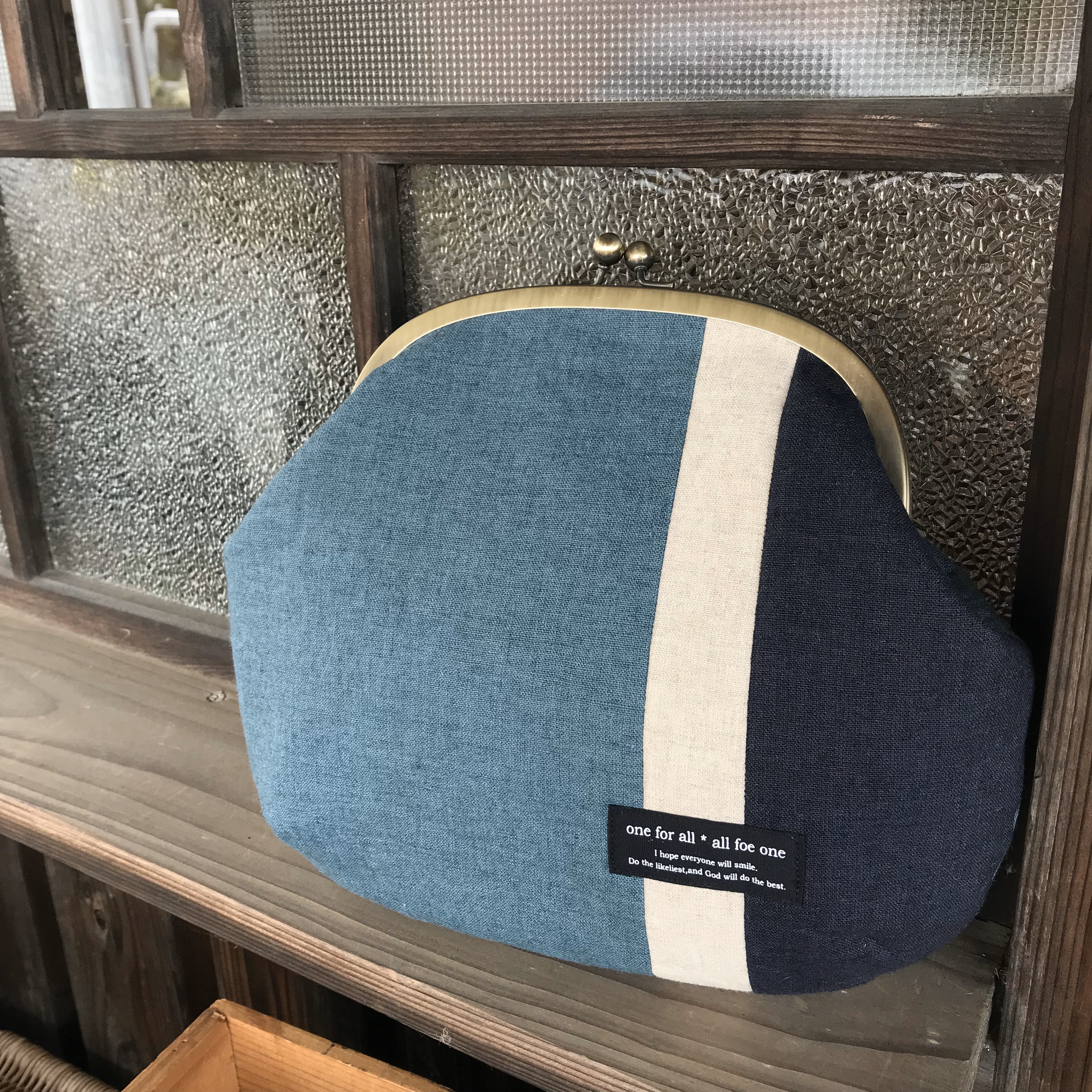 【遠州織物】3collar がま口バッグ　L ライトブルー【受注製作品】