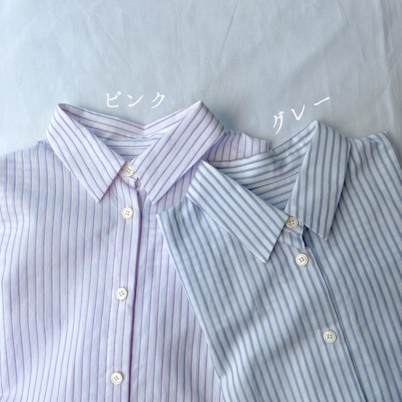 遠州織物　「レディース ストライプ 半袖シャツ」ピンク 8枚目の画像