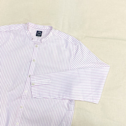 遠州織物 「メンズストライプ長袖シャツ ノーマリーデザイン」ピンク 1枚目の画像