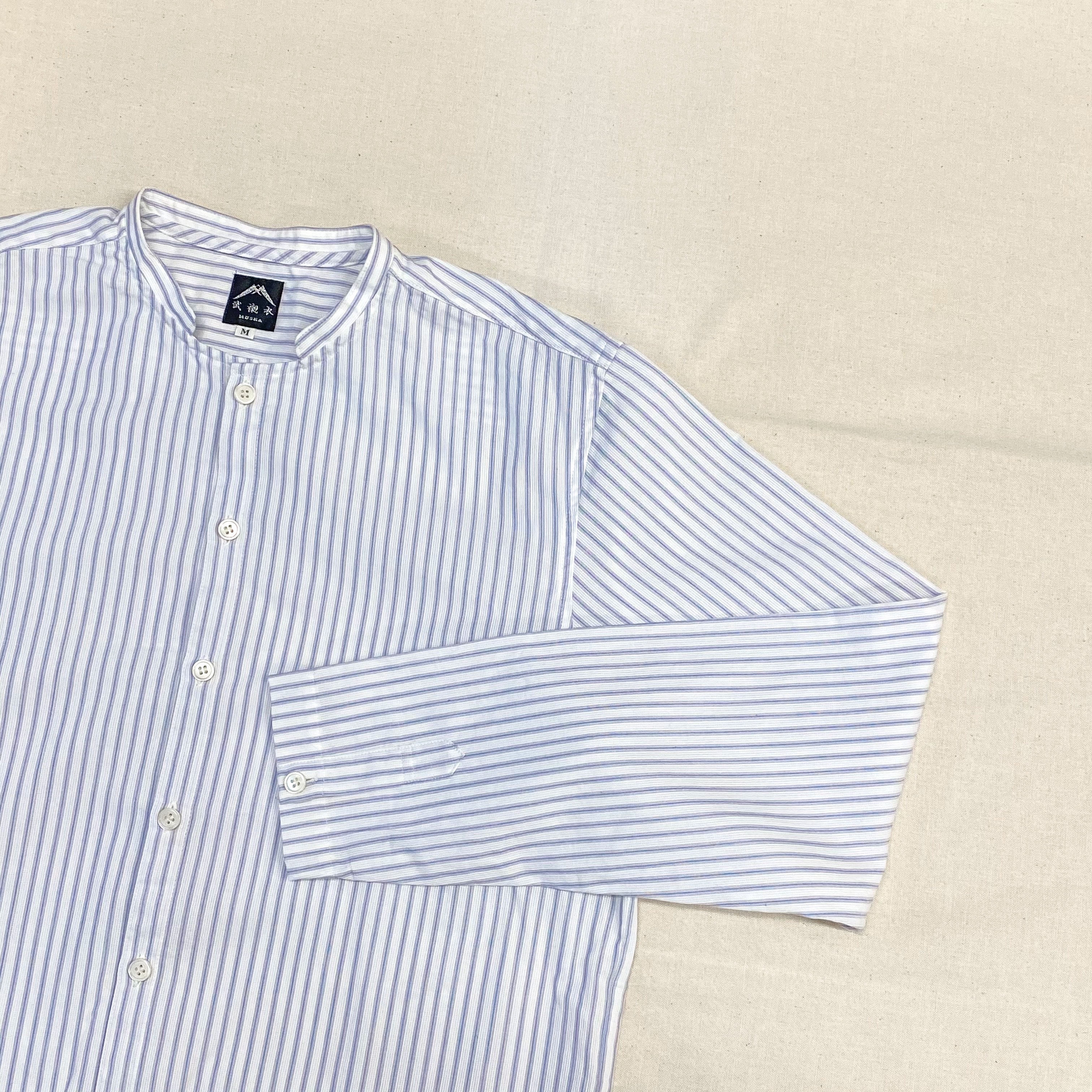 遠州織物「メンズストライプ長袖シャツ　ノーマリーデザイン」グレー Ｍサイズ