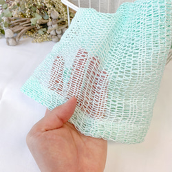 遠州からみ織り「和紙浴用ボディタオル」淡い緑 2枚目の画像