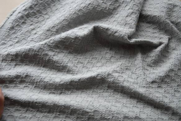 綿100％　遠州織物「太番手スラブ糸　市松柄ジャガード　タンブラー加工」グレー 1枚目の画像