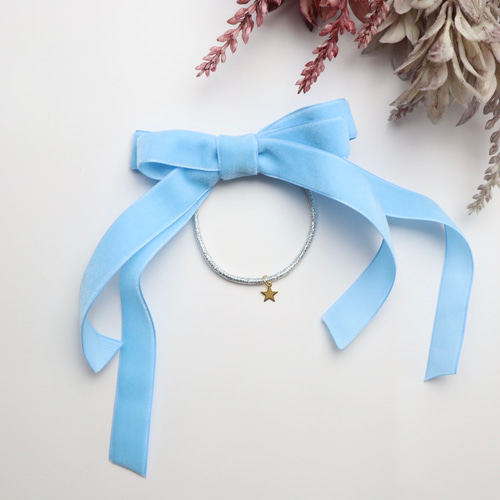 オーロラリボン ライトブルーラウンドヘアゴム オーロラリボン ライトブルーラウンドヘアゴム オーロラリボン ライト